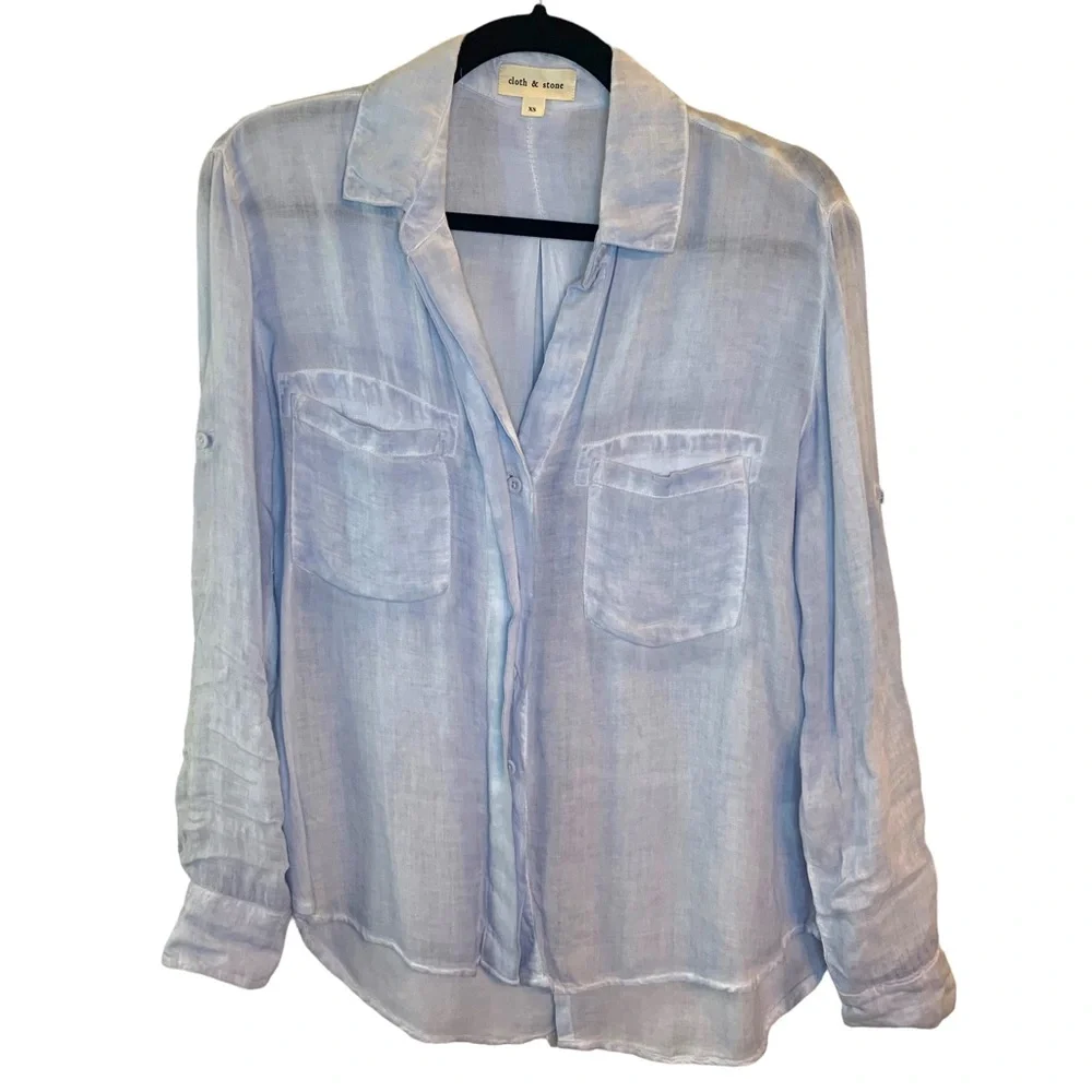 Cloth & Stone Anthropology Blue Button Down Shirt Roll Tab Sleeve Women’s XSmall_9